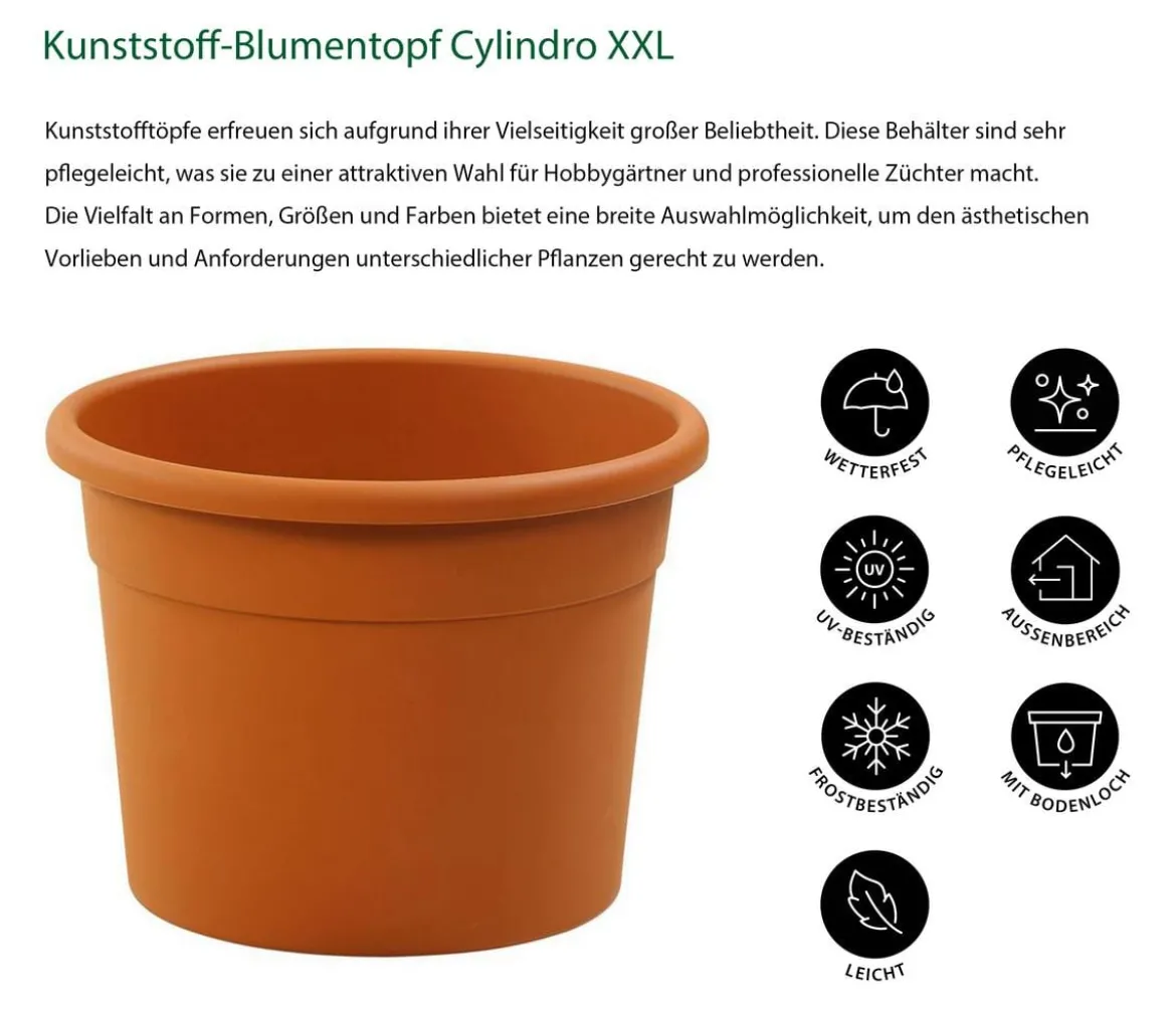 Dehner Kunststoff-Blumentopf Cylindro XXL, rund