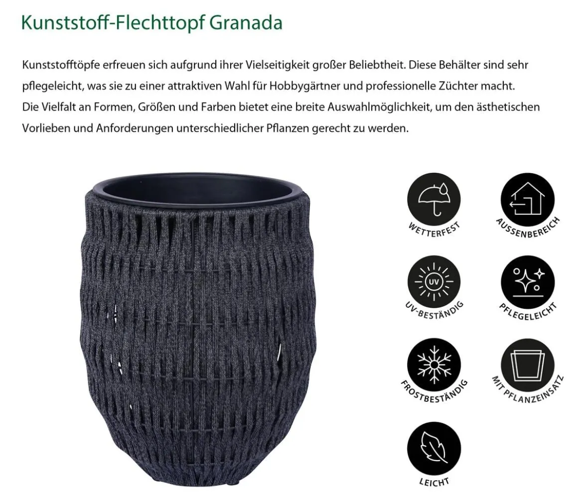 Dehner Kunststoff-Flechttopf Granada, rund, schwarz