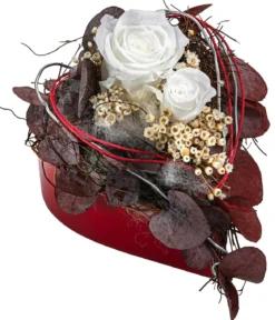 Dehner Kunststoff-Herz mit Longlife-Rose Valentin, weiß, ca. B18/H20/T20 cm