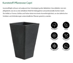 Dehner Kunststoff-Pflanzvase Capri, konisch, anthrazit, ca. B35/H55/T35 cm