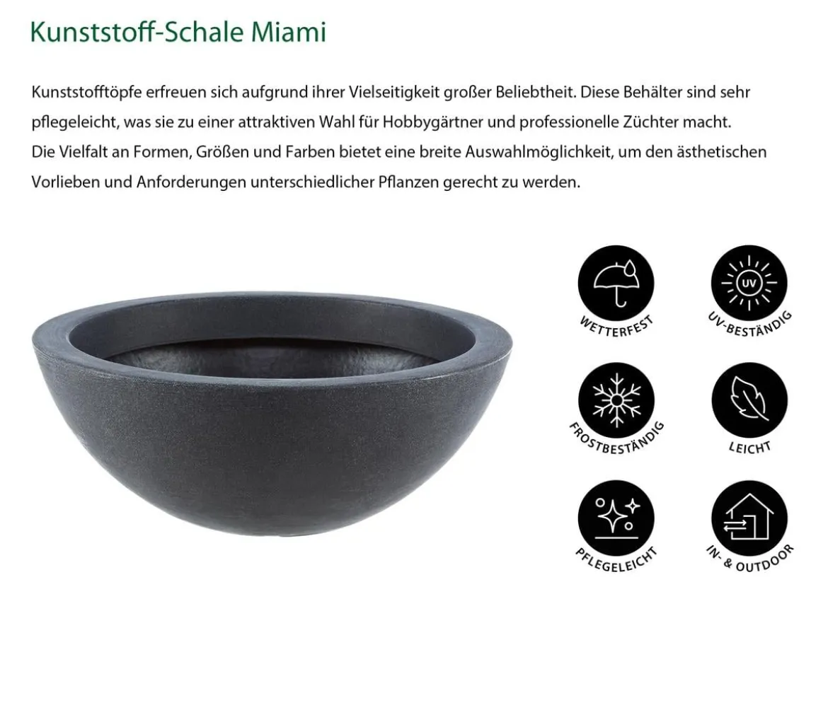 Dehner Kunststoff-Schale Miami, rund, anthrazit, ca. Ø52/H20 cm