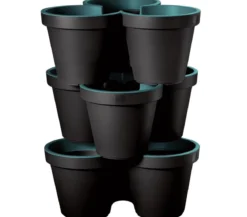 Dehner Kunststoff-Säulentopf Portland, rund, türkis, ca. Ø43/H58 cm, 3er-Set