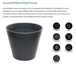 Dehner Kunststoff-Topf Groovy, konisch, anthrazit