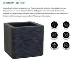 Dehner Kunststoff-Topf 'Rille', quadratisch, anthrazit