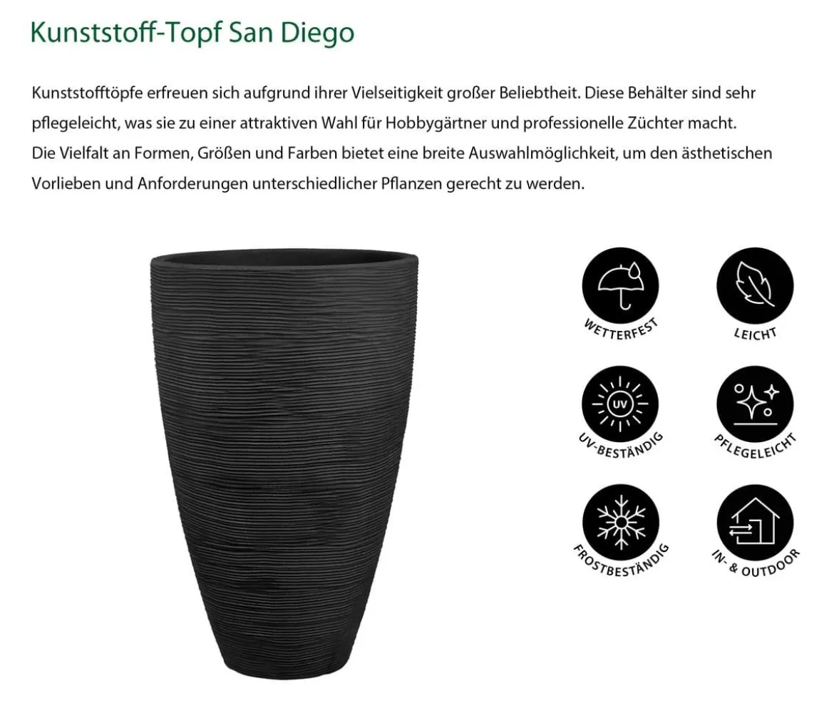 Dehner Kunststoff-Topf San Diego, konisch, anthrazit