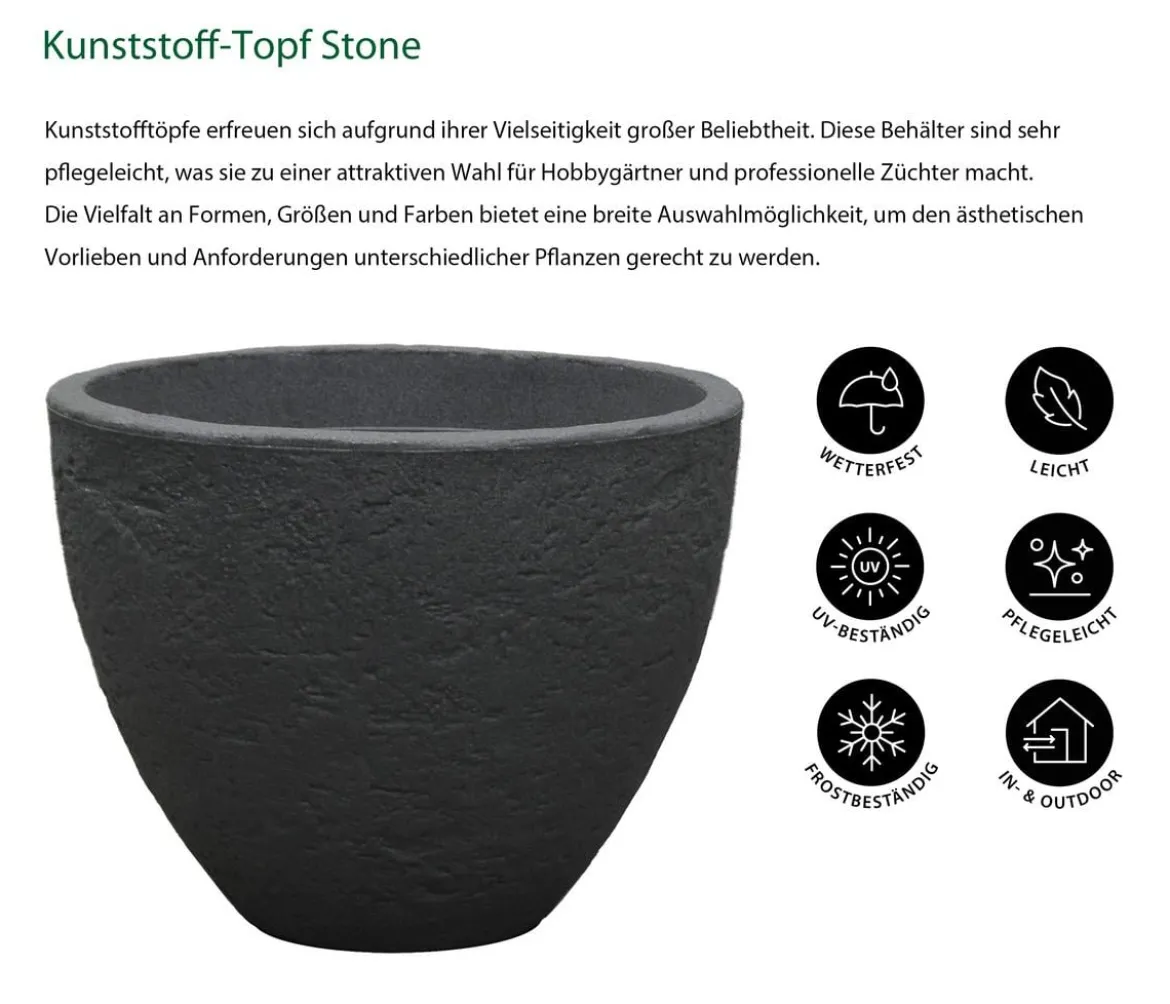 Dehner Kunststoff-Topf Stone, konisch, anthrazit