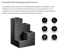 Dehner Kunststoff-Wendeltreppentopf Palermo, quadratisch, anthrazit, ca. B40/H60/T40 cm