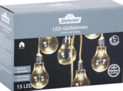 Dehner LED-Glühbirnen, 5 Stück am Strang, 15 LEDs, warmweiß, ca. L70 cm