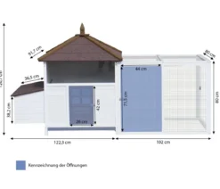 Dehner Lieblinge Hühnerstall Florenz mit Freilauf, weiß/braun, ca. B224,3/H120,7/T91,7 cm