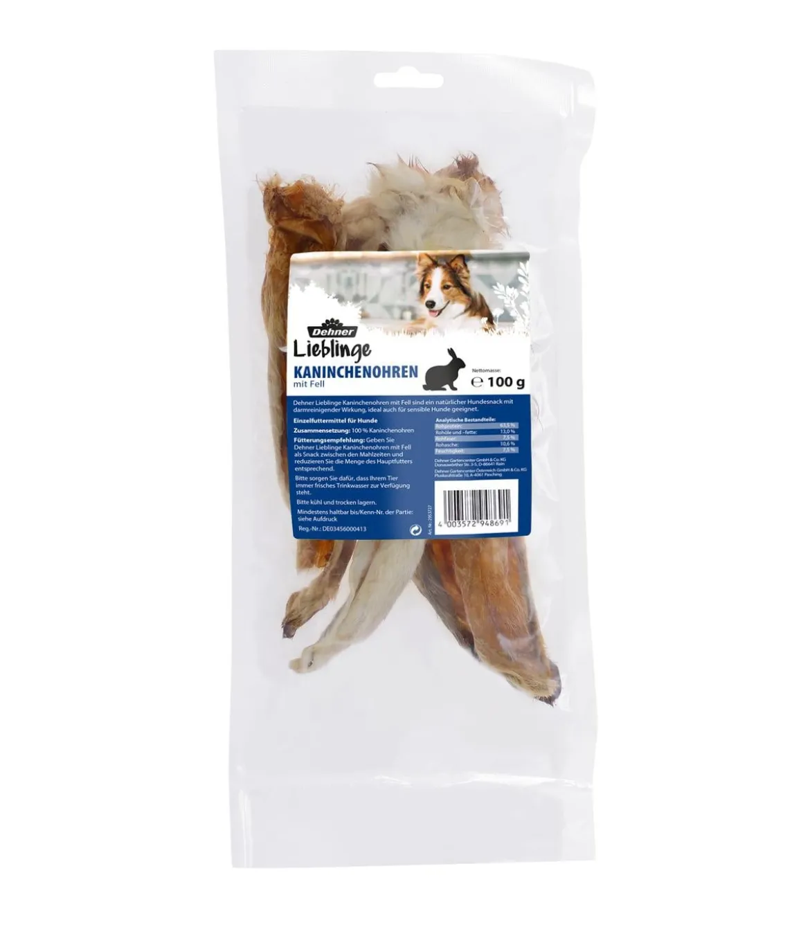 Dehner Lieblinge Hundesnack Kaninchenohren mit Fell