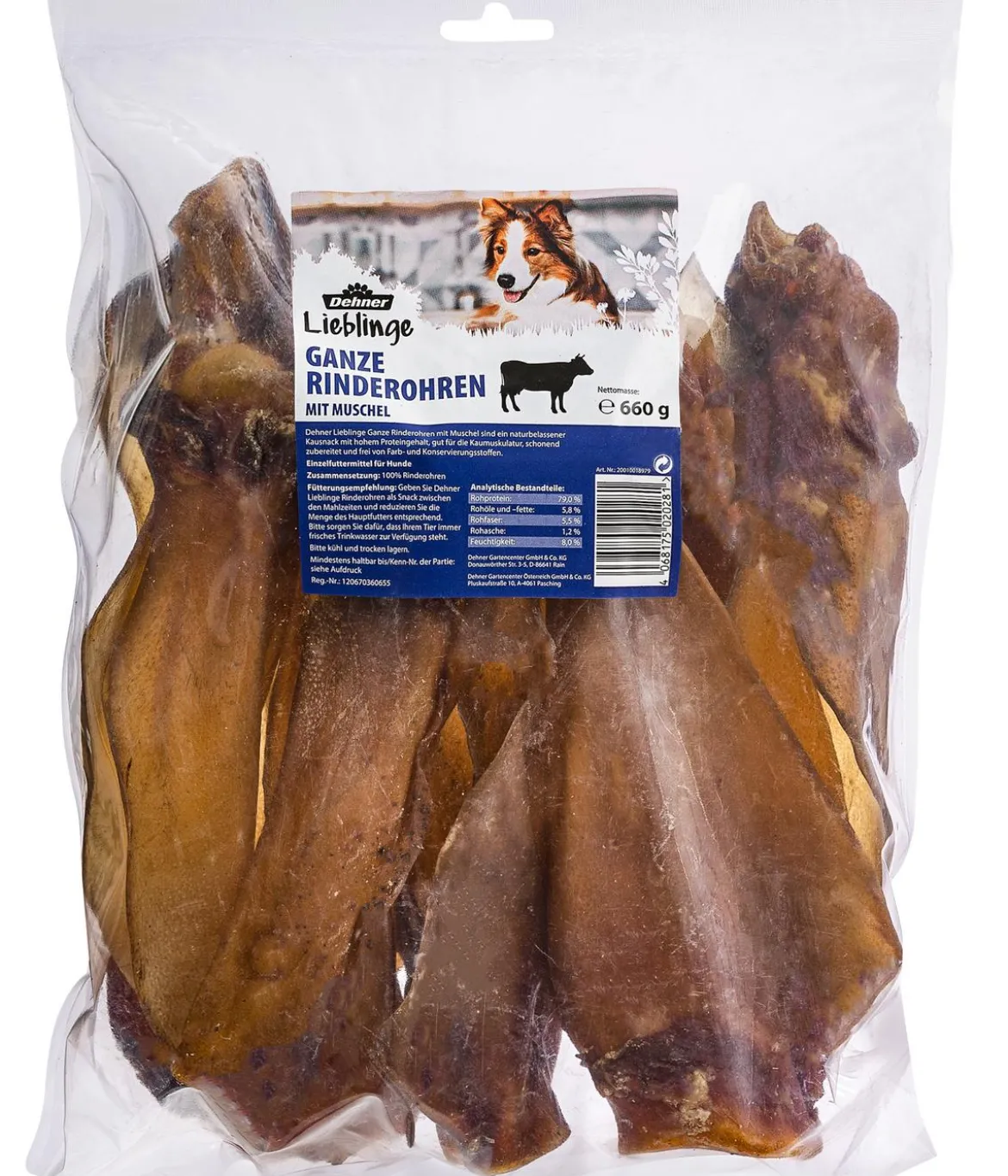 Dehner Lieblinge Hundesnack Ganze Rinderohren mit Muschel, 660 g