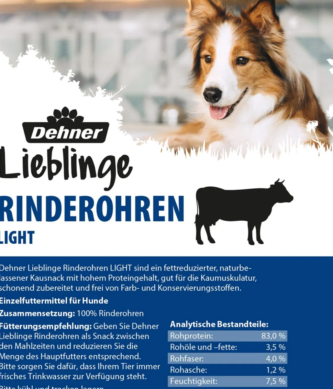 Dehner Lieblinge Hundesnack Rinderohren Light, 260 g