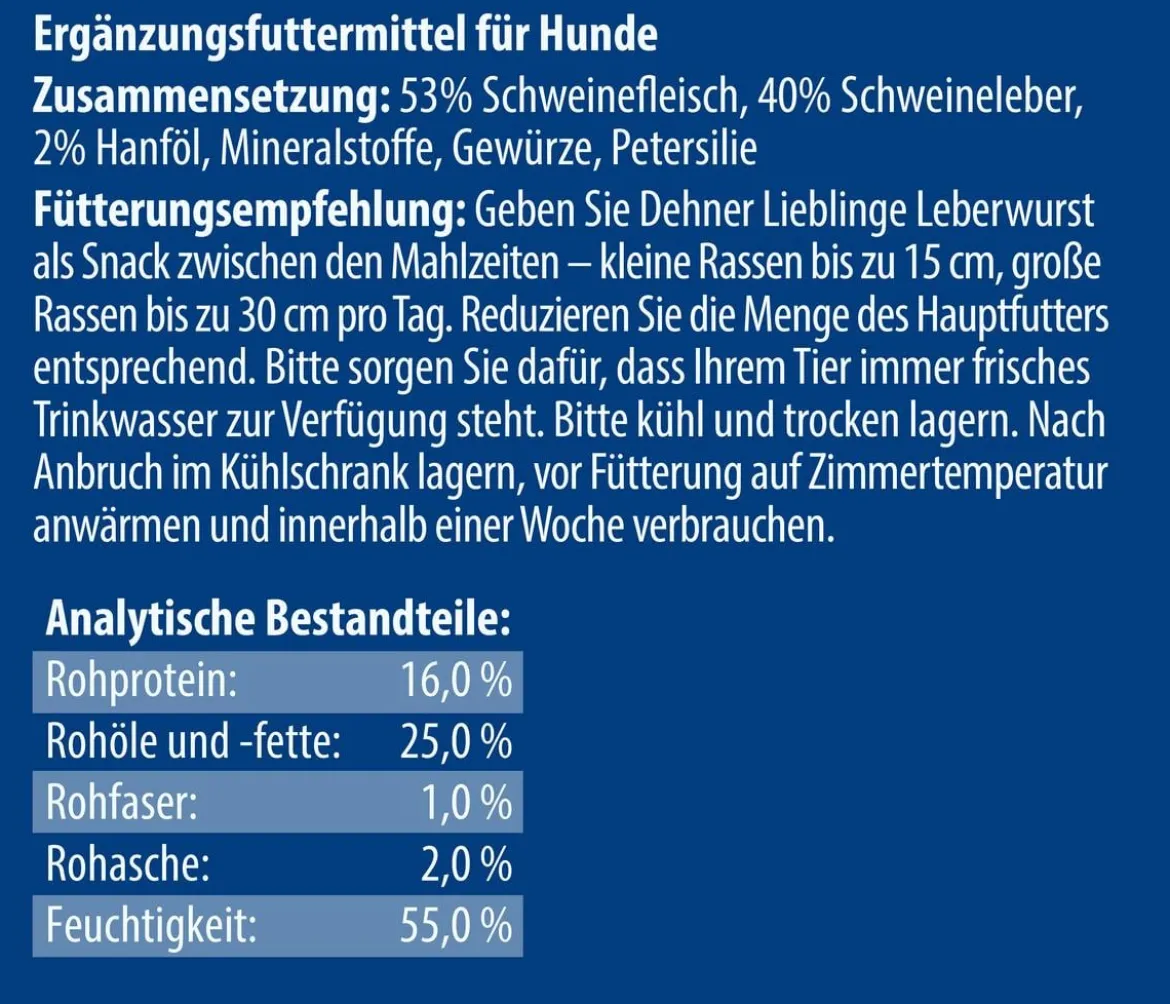 Dehner Lieblinge Hundesnack Leberwurst mit Hanföl, 75 g