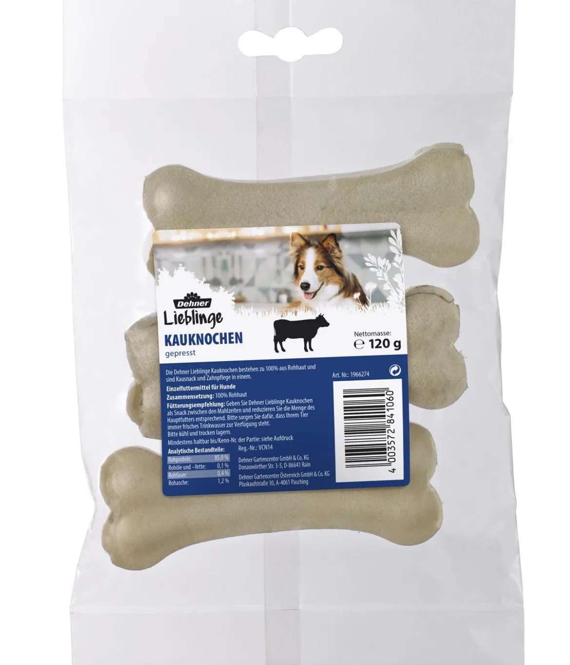 Dehner Lieblinge Hundesnack Kauknochen gepresst, 3 Stk.
