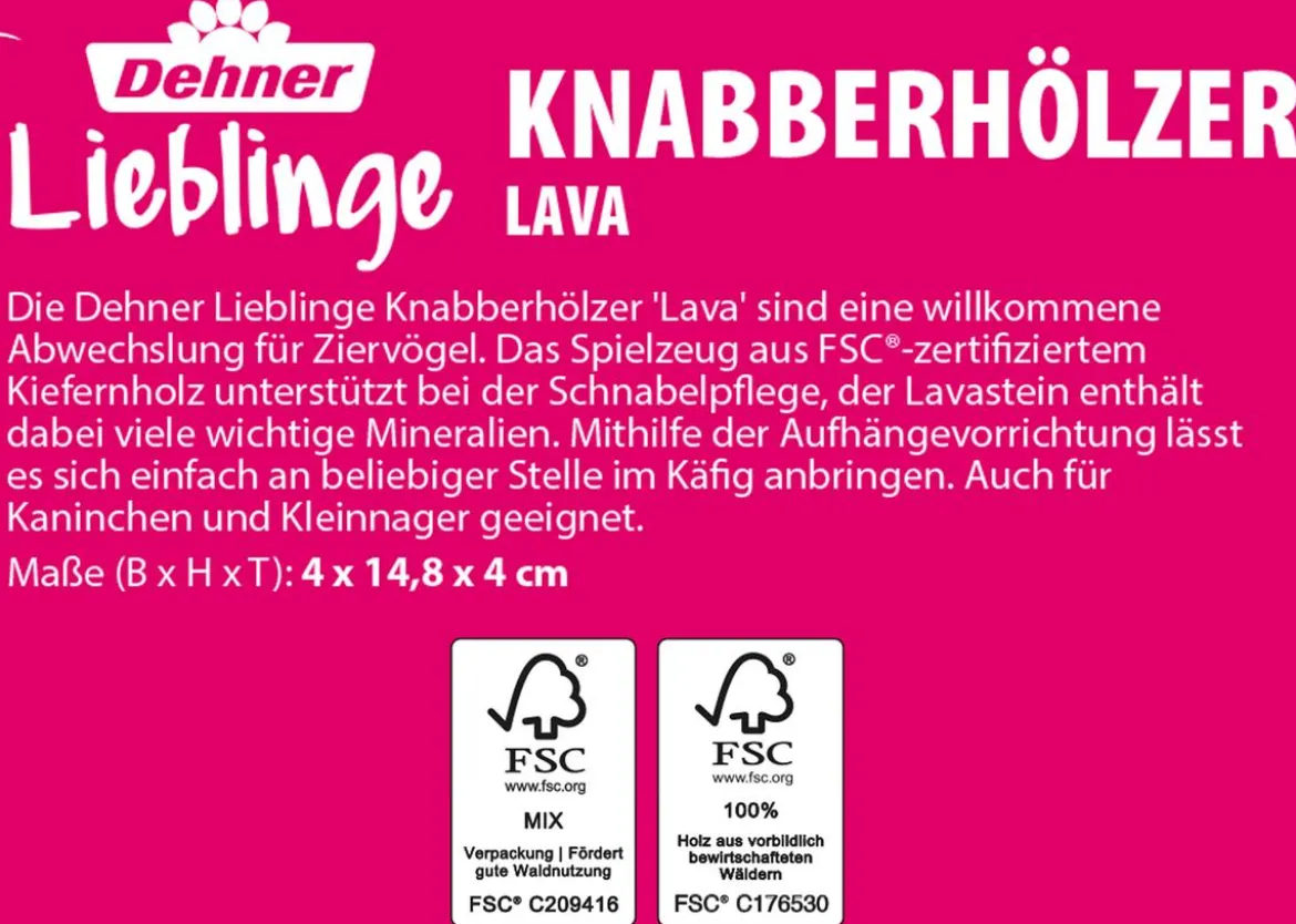 Dehner Lieblinge Knabberhölzer Lava, ca. B4/H14,8/T4 cm