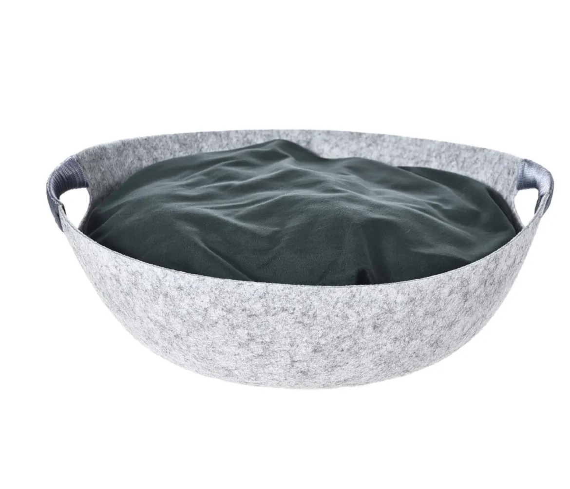 Dehner Lieblinge Kuschelbett Cup, grau/grün, rund, ca. B47/H17/T45 cm