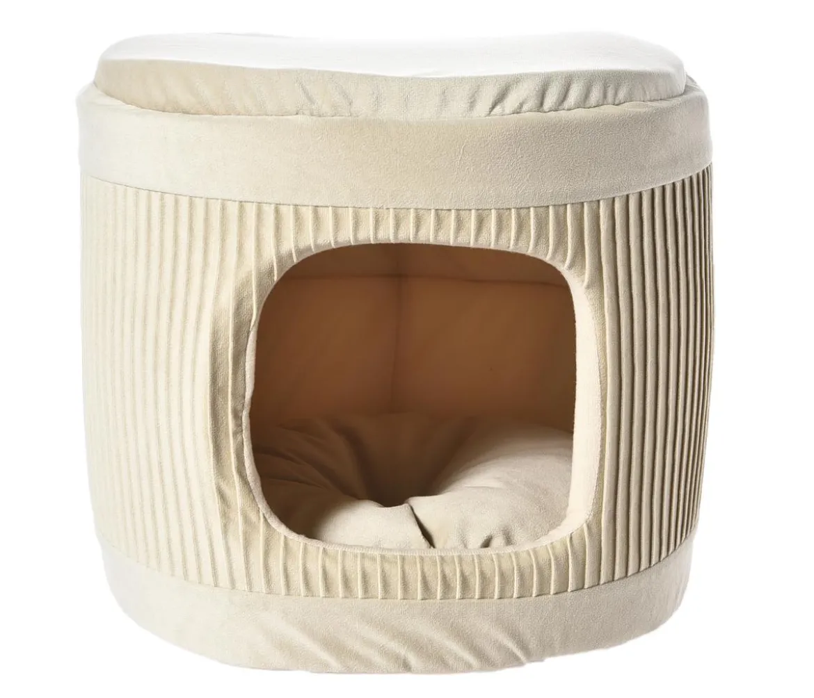 Dehner Lieblinge Kuschelhöhle Baroque 2 in 1, oval, beige, ca. B40/H35/T36 cm