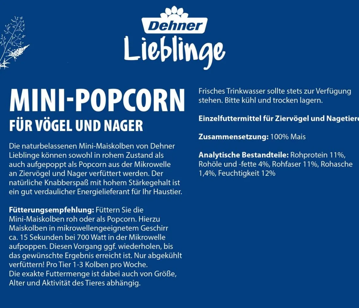 Dehner Lieblinge Nagersnack Mini-Popcorn für Vögel und Nager, 170g