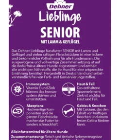 Dehner Lieblinge Nassfutter für Hunde Senior, Lamm & Geflügel, 6 x 400 g/800 g