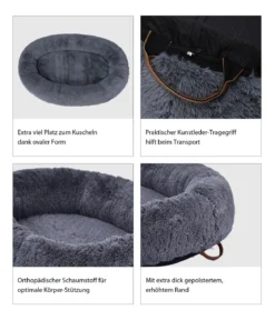 Dehner Lieblinge Orthopädisches Kuschelbett Giant, oval, grau, ca. B175/H35/T100 cm