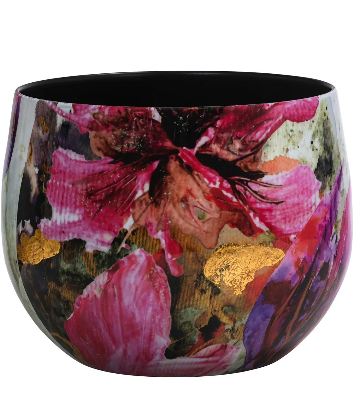 Dehner Metall-Übertopf Diva Magnolia, bauchig, bunt