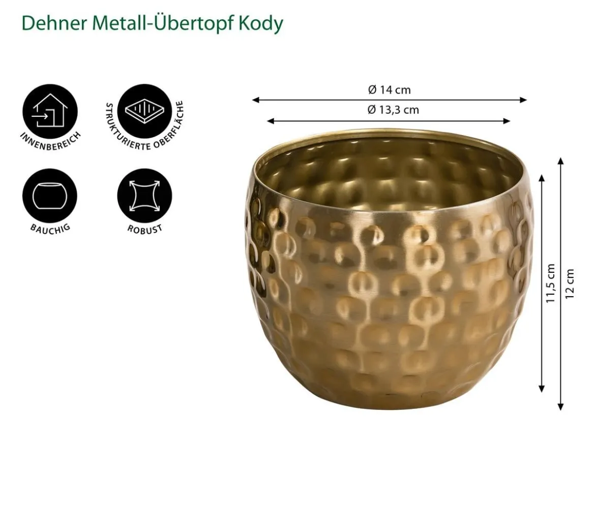 Dehner Metall-Übertopf Kody, bauchig, gold