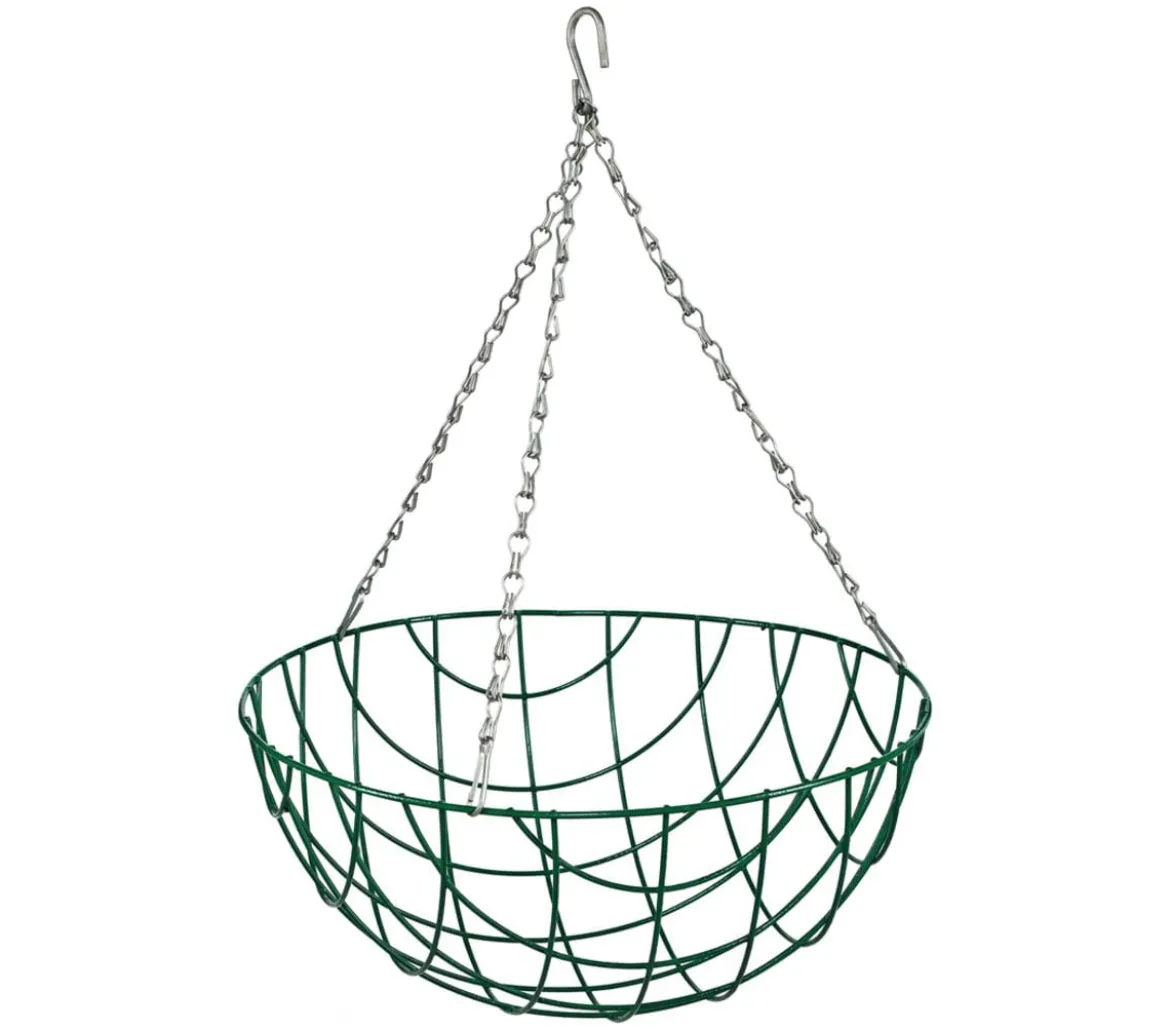 Dehner Metall-Hängeampel Basket mit Kokoseinlage, rund, grün/silber, ca. Ø35 cm