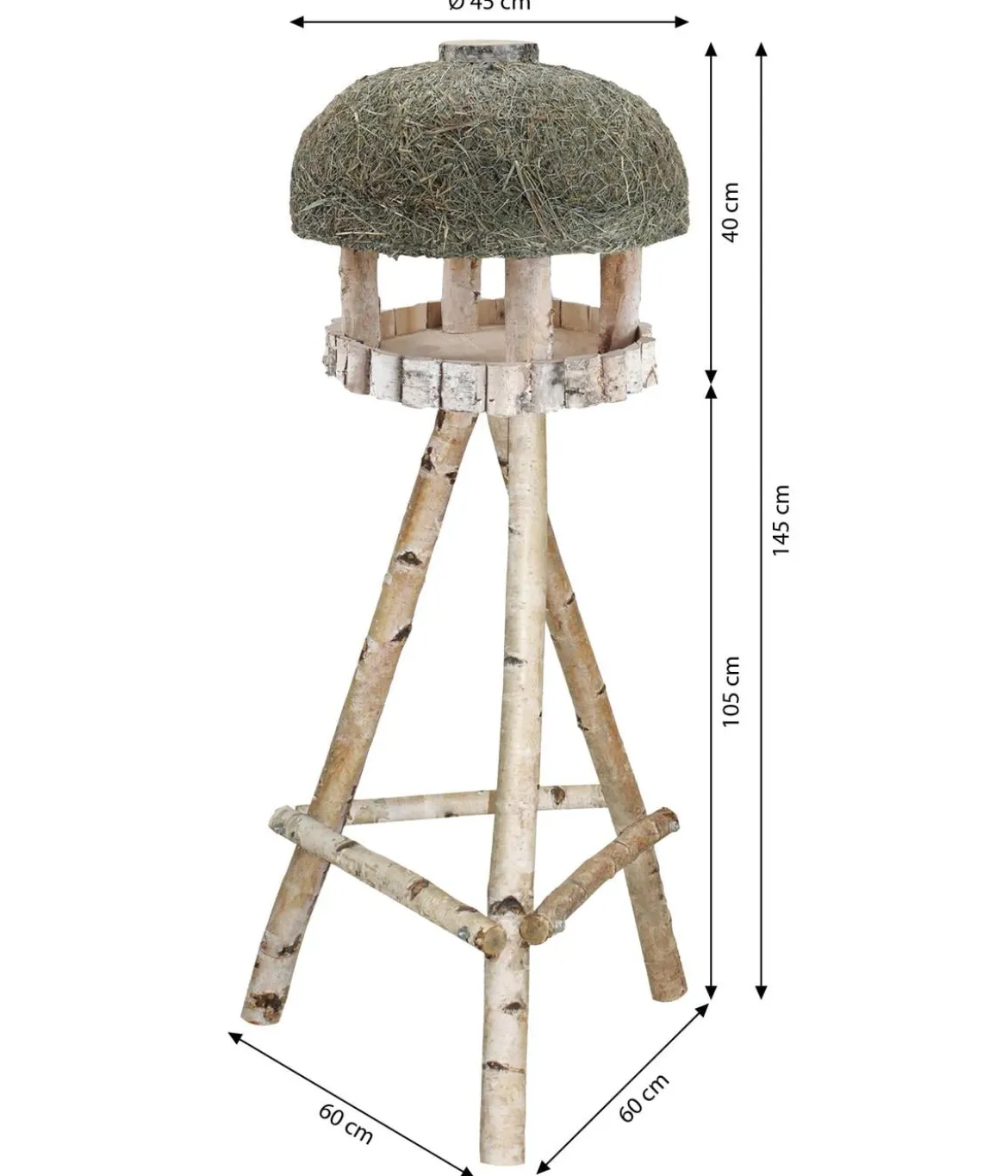 Dehner Natura Premium Futterhaus Amberg mit Heudach, inkl. Ständer Birkenholz, ca. B60/H145/T60 cm