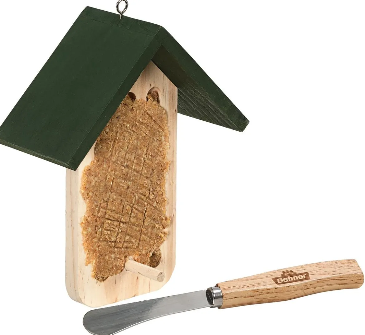 Dehner Natura Premium Futterhaus + Streichmesser für Erdnuss-Aufstrich