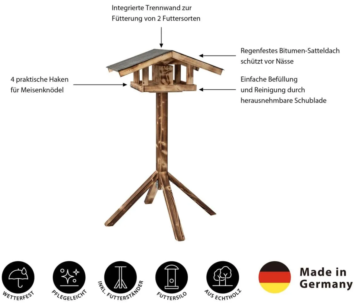 Dehner Natura Premium Futterhaus Karwendel, geflammt, inkl. Ständer, ca. B84,3/H127,2/T84,3 cm