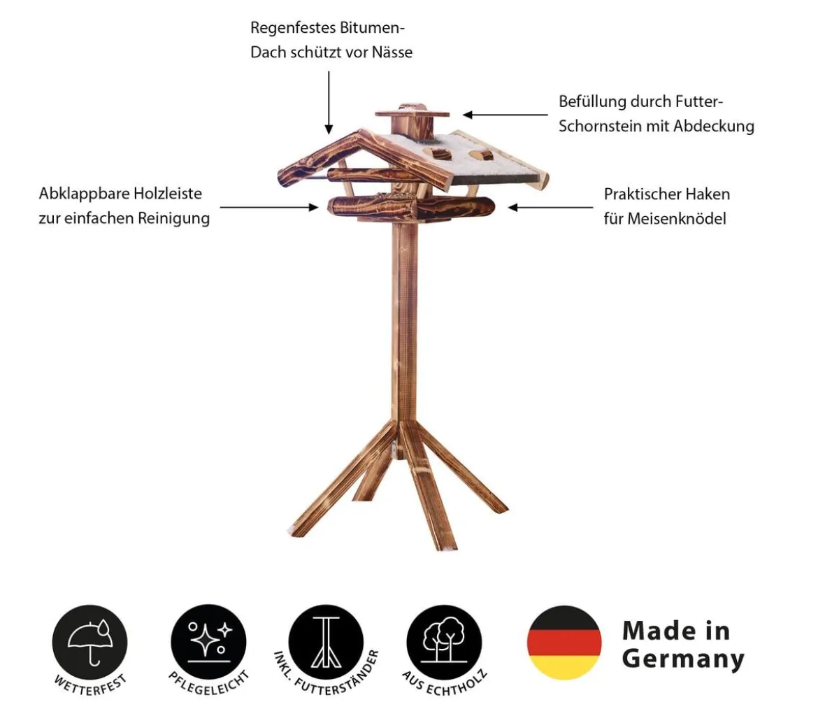 Dehner Natura Premium Futterhaus Wendelstein, geflammt, inkl. Ständer Alpstein, ca. B76/H142/T55 cm