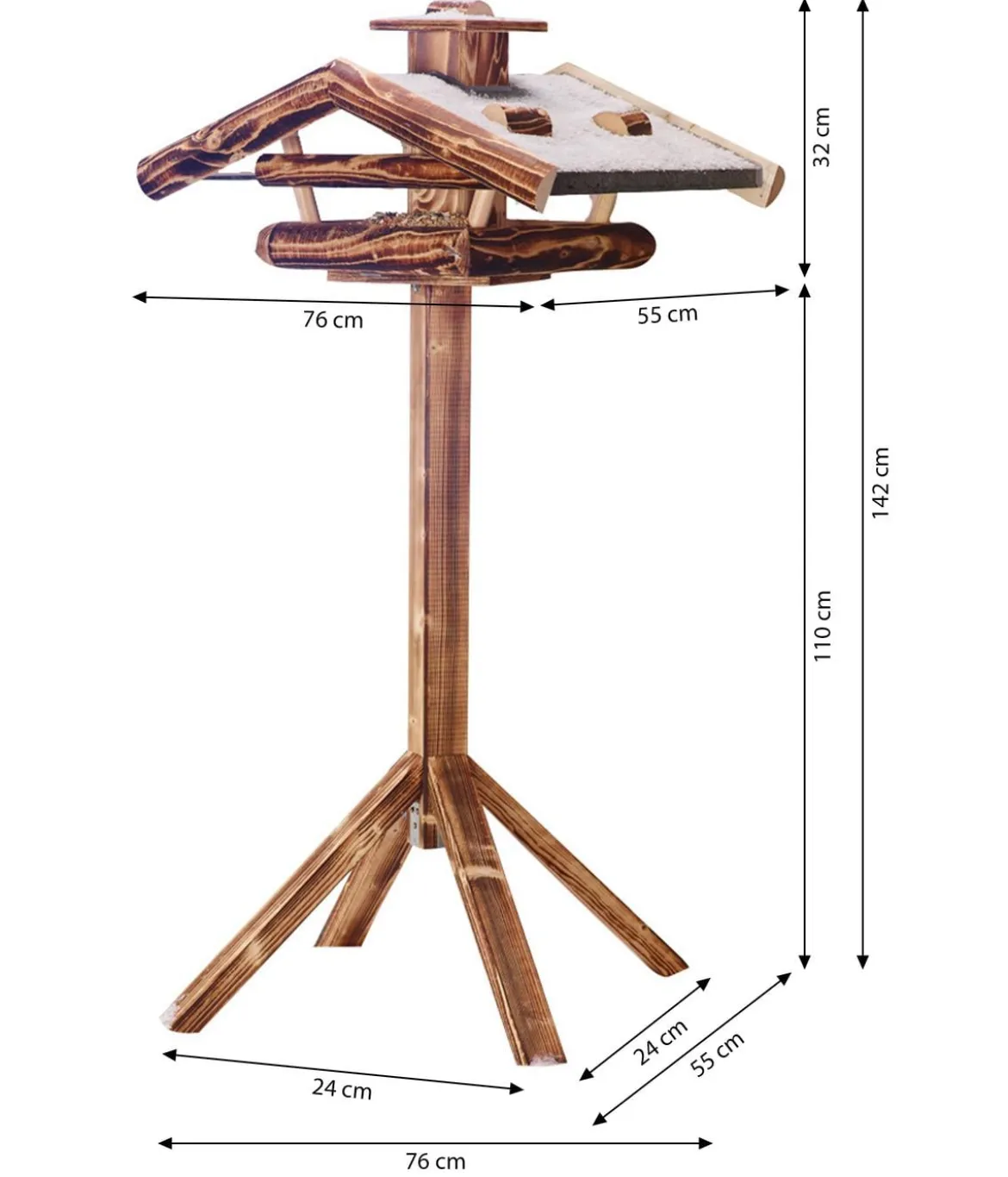 Dehner Natura Premium Futterhaus Wendelstein, geflammt, inkl. Ständer Alpstein, ca. B76/H142/T55 cm