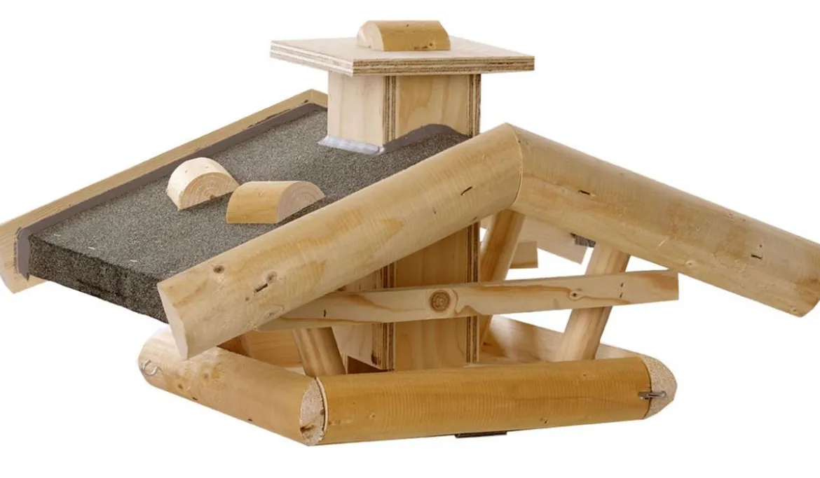 Dehner Natura Premium Futterhaus Watzmann, natur, inkl. Ständer Alpstein, ca. B40/H133/T55 cm