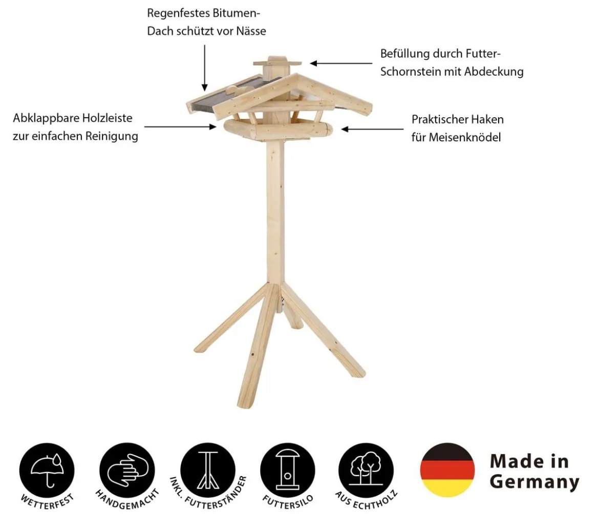 Dehner Natura Premium Futterhaus Watzmann, natur, inkl. Ständer Alpstein, ca. B40/H133/T55 cm