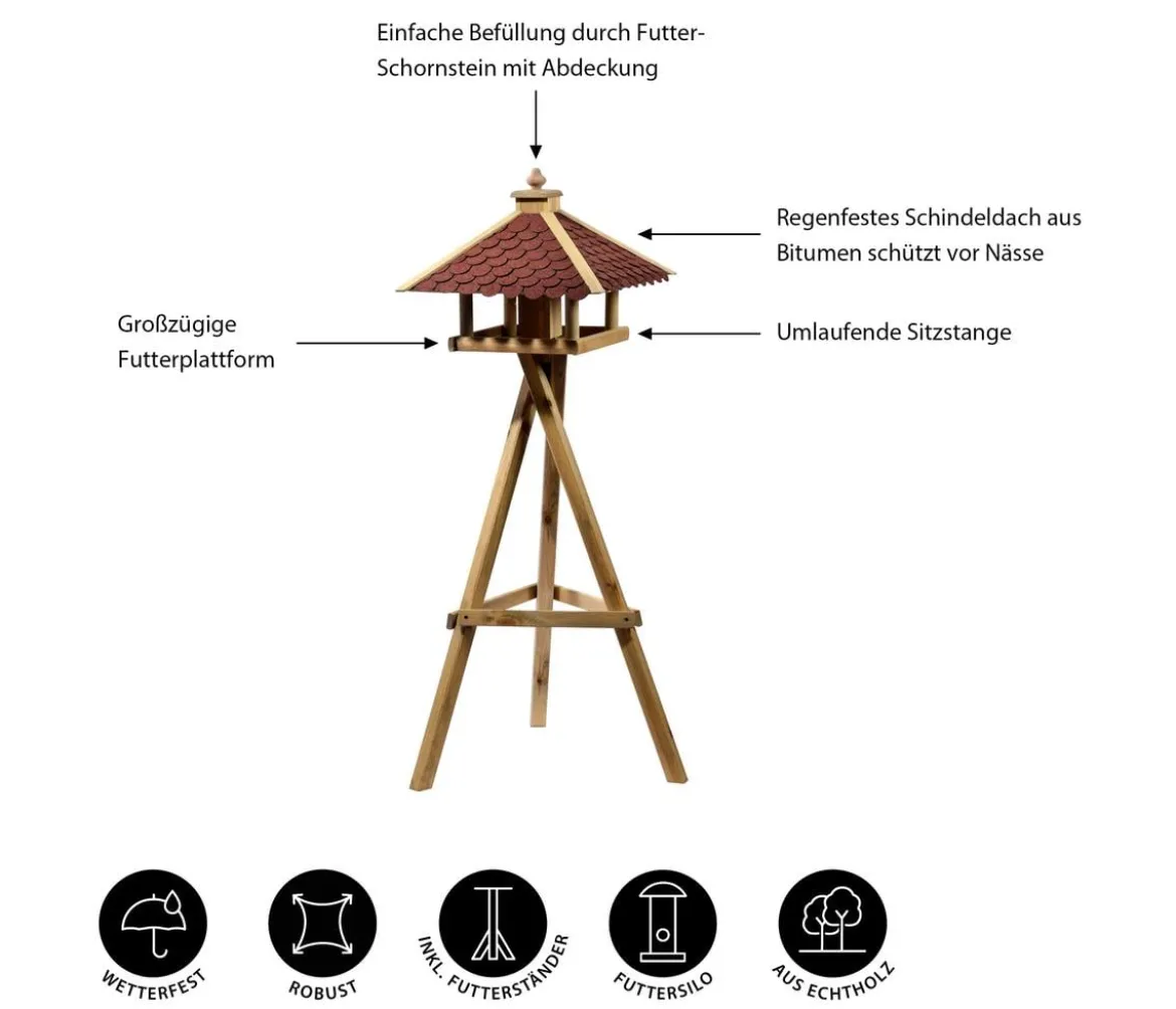 Dehner Natura Premium Futterhaus Brixen, inkl. Ständer Ellmau, ca. B68/H144/T62 cm