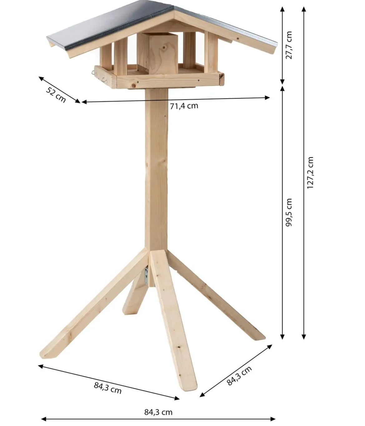Dehner Natura Premium Futterhaus Karwendel, natur, inkl. Ständer Alpstein, ca. B84,3/H127,2/T84,3 cm