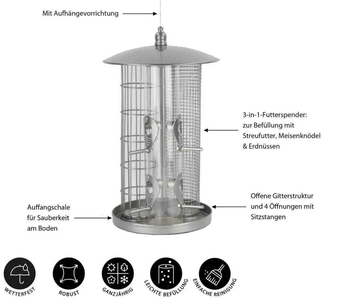 Dehner Natura Premium Futterspender Triple, ca. Ø22/H36,5 cm