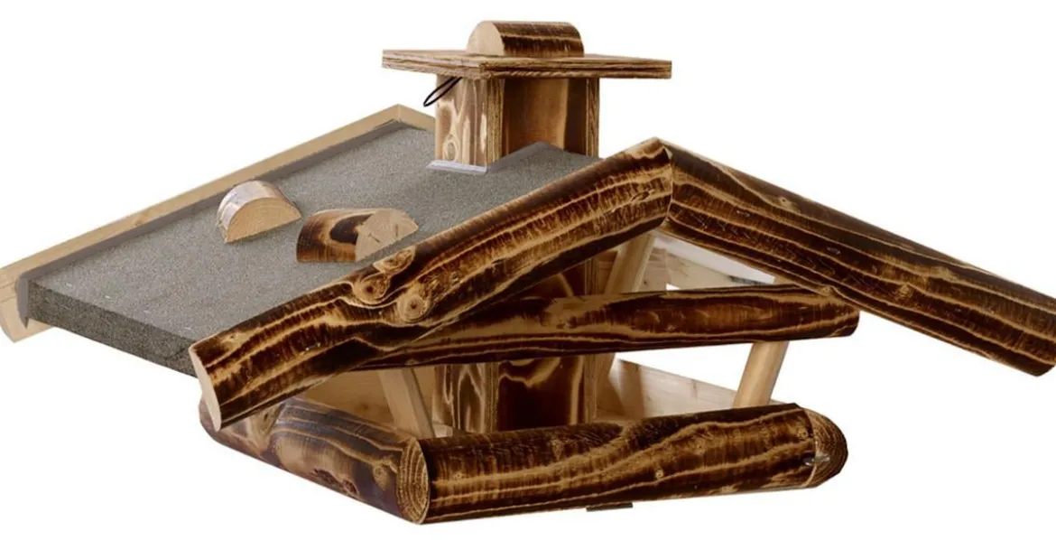 Dehner Natura Premium Futterhaus Watzmann, geflammt, inkl. Ständer, ca. B40/H133/T55 cm