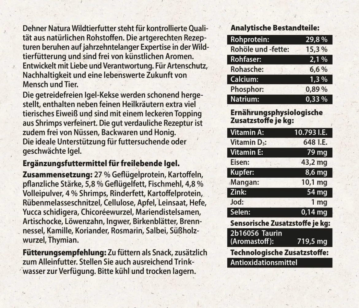 Dehner Natura Premium Igelfutter Igel-Kekse mit Shrimps