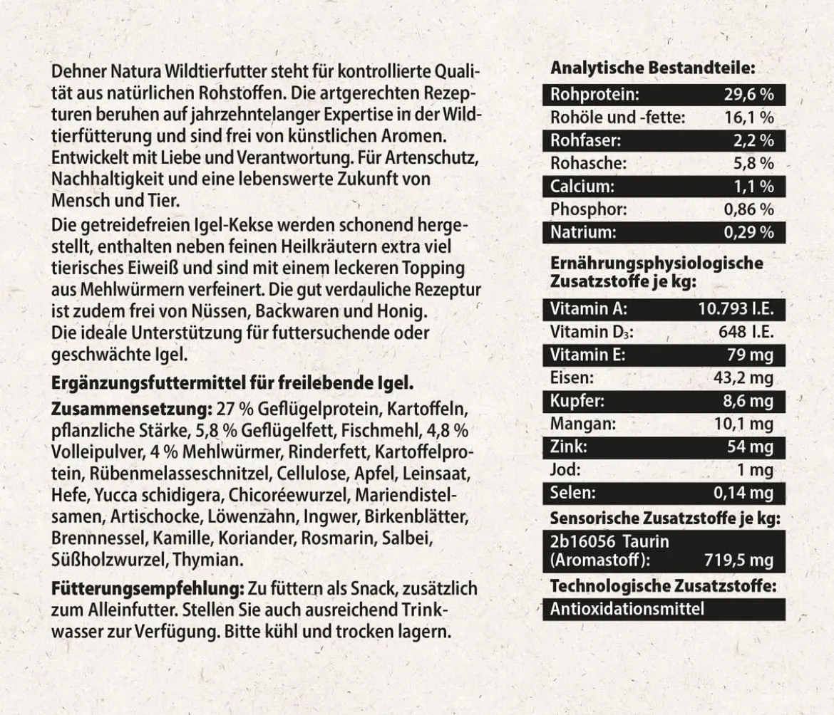 Dehner Natura Premium Igelfutter Igel-Kekse mit Mehlwürmern