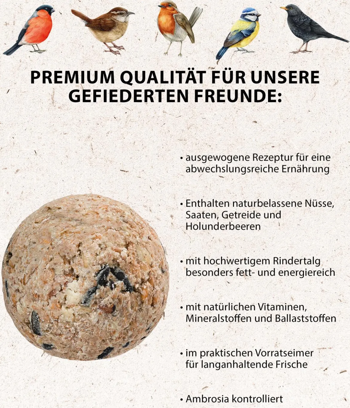 Dehner Natura Premium Wildvogelfutter Power-Meisenknödel im Eimer, mit Netz, 30 Stk.