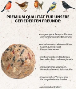 Dehner Natura Premium Wildvogelfutter Wald-Meisenknödel im Eimer, mit Netz, 30 Stk.