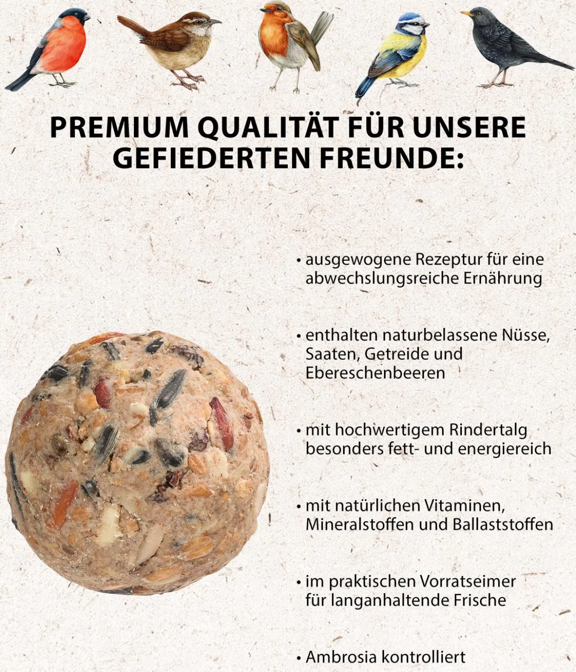 Dehner Natura Premium Wildvogelfutter Wald-Meisenknödel im Eimer, mit Netz, 30 Stk.