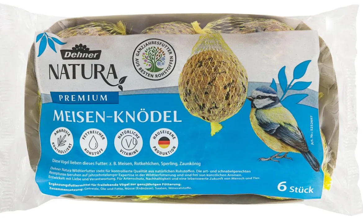 Dehner Natura Premium Wildvogelfutter Meisenknödel, mit Netz, 6 Stk.