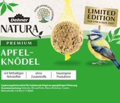 Dehner Natura Premium Wildvogelfutter Apfel-Meisenknödel im Eimer, mit Netz, 30 Stk.
