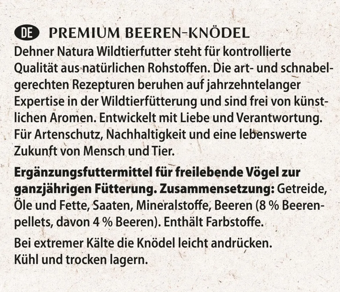 Dehner Natura Premium Wildvogelfutter Beeren-Meisenknödel im Karton, mit Netz, 30 Stk.