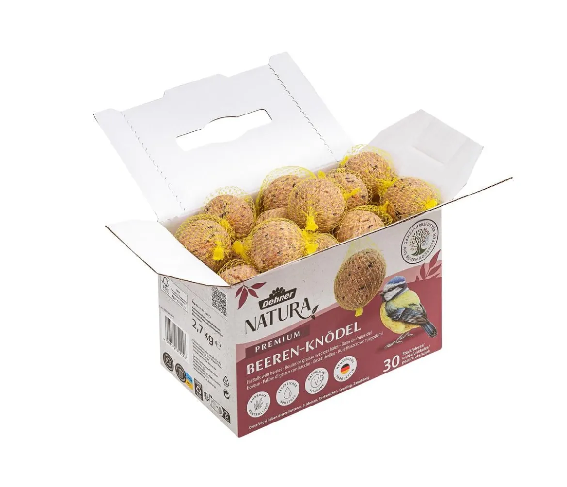 Dehner Natura Premium Wildvogelfutter Beeren-Meisenknödel im Karton, mit Netz, 30 Stk.