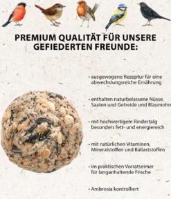 Dehner Natura Premium Wildvogelfutter Mohn-Meisenknödel im Eimer, mit Netz, 30 Stk.