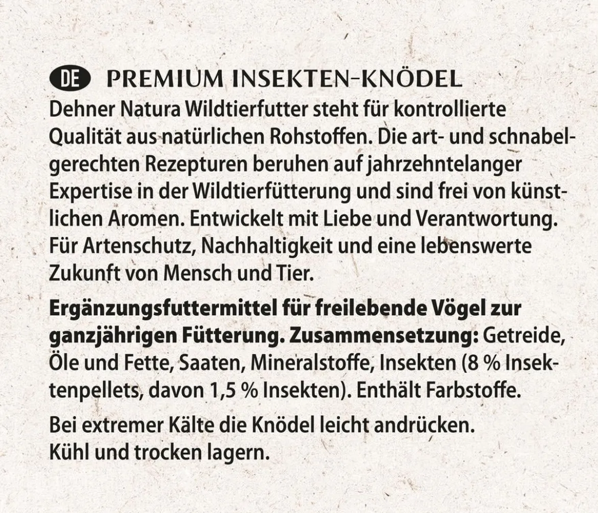 Dehner Natura Premium Wildvogelfutter Insekten-Meisenknödel im Karton, mit Netz, 30 Stk.