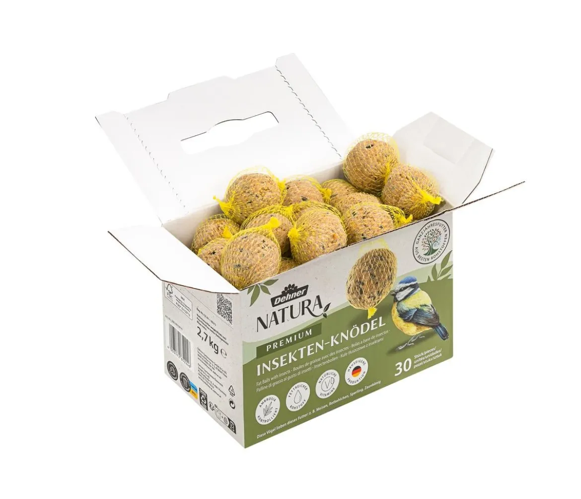 Dehner Natura Premium Wildvogelfutter Insekten-Meisenknödel im Karton, mit Netz, 30 Stk.